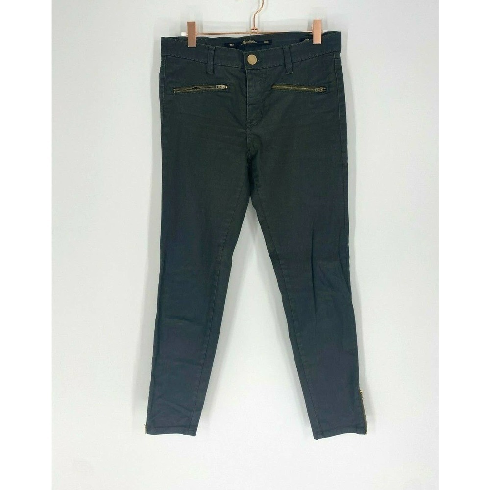 Zara Skinny Coated Faux Leather Green Jeans
